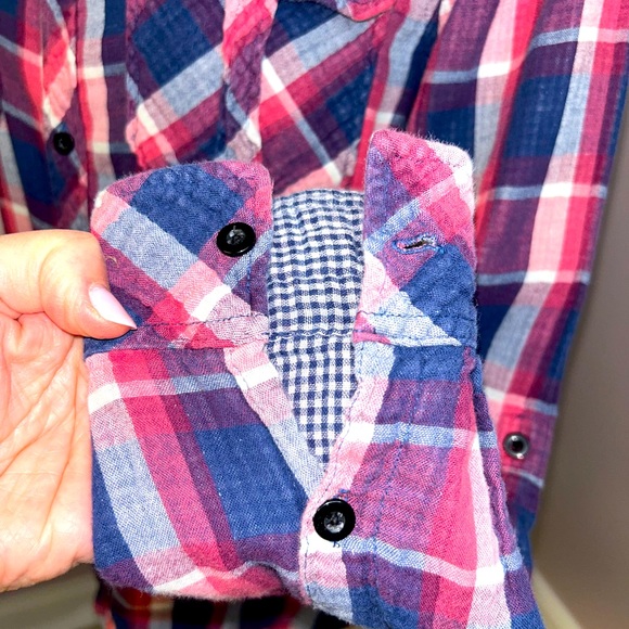 Women’s soft flannel button down, pink, blue and white. Great condition. - Picture 5 of 12